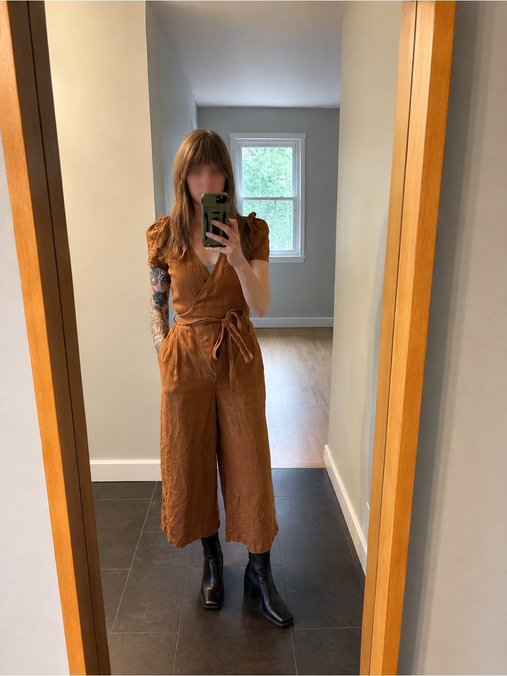 Not Perfect Linen - IVY wrap wide leg linen jumpsuit (Size: XS; Color: Toast)